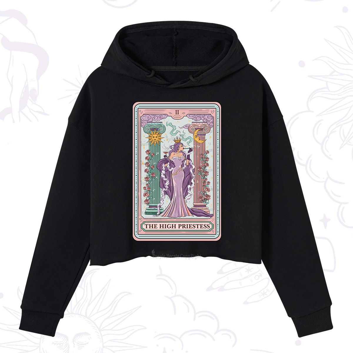 Purplehecate The High Priestess Tarot Card Crop Hoodie