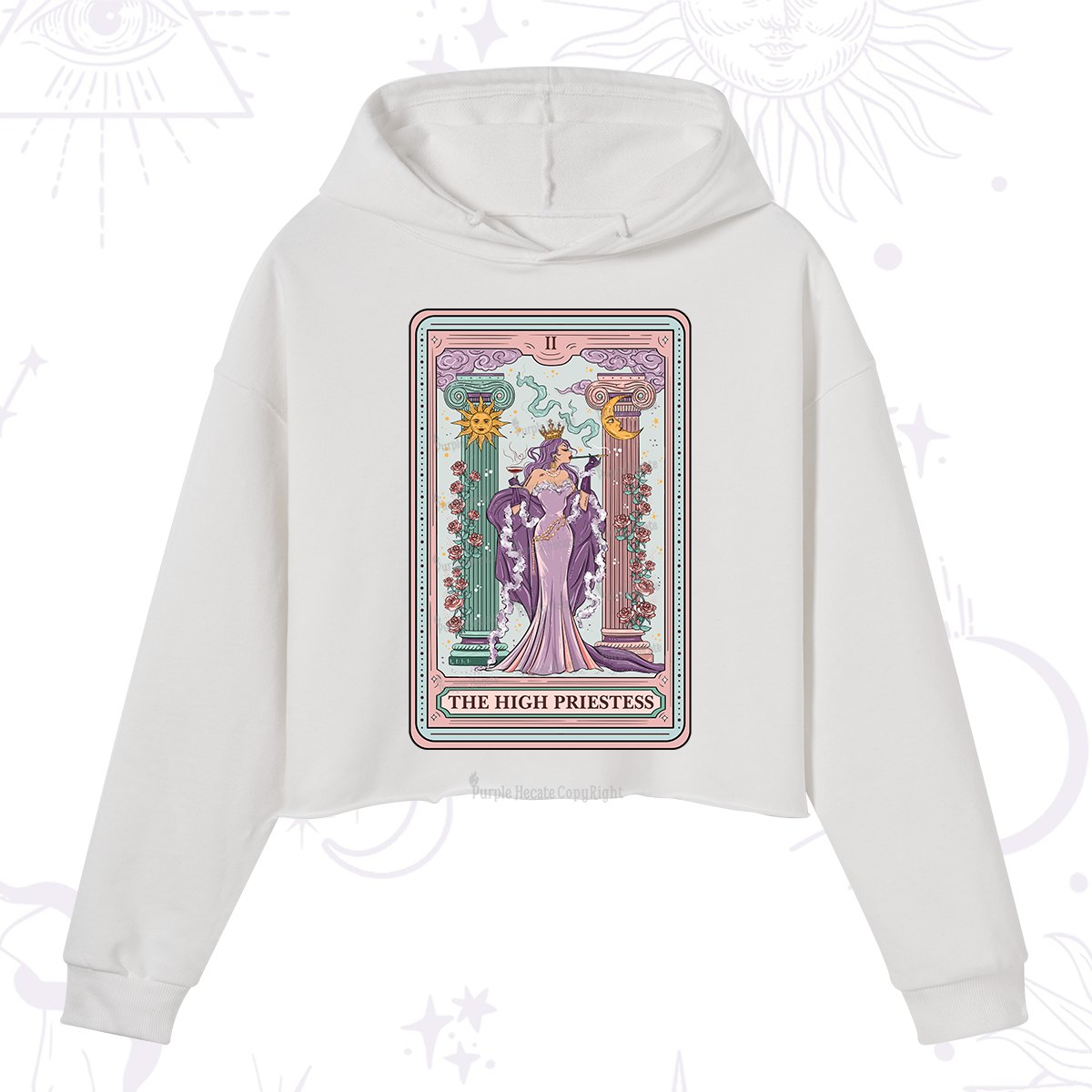 Purplehecate The High Priestess Tarot Card Crop Hoodie