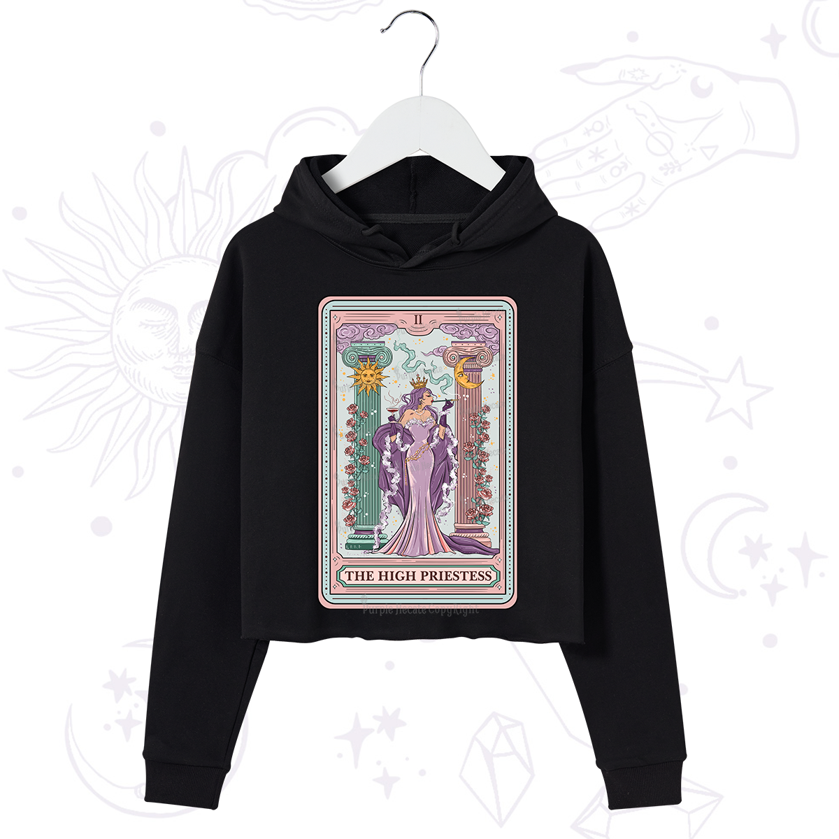 Purplehecate The High Priestess Tarot Card Crop Hoodie