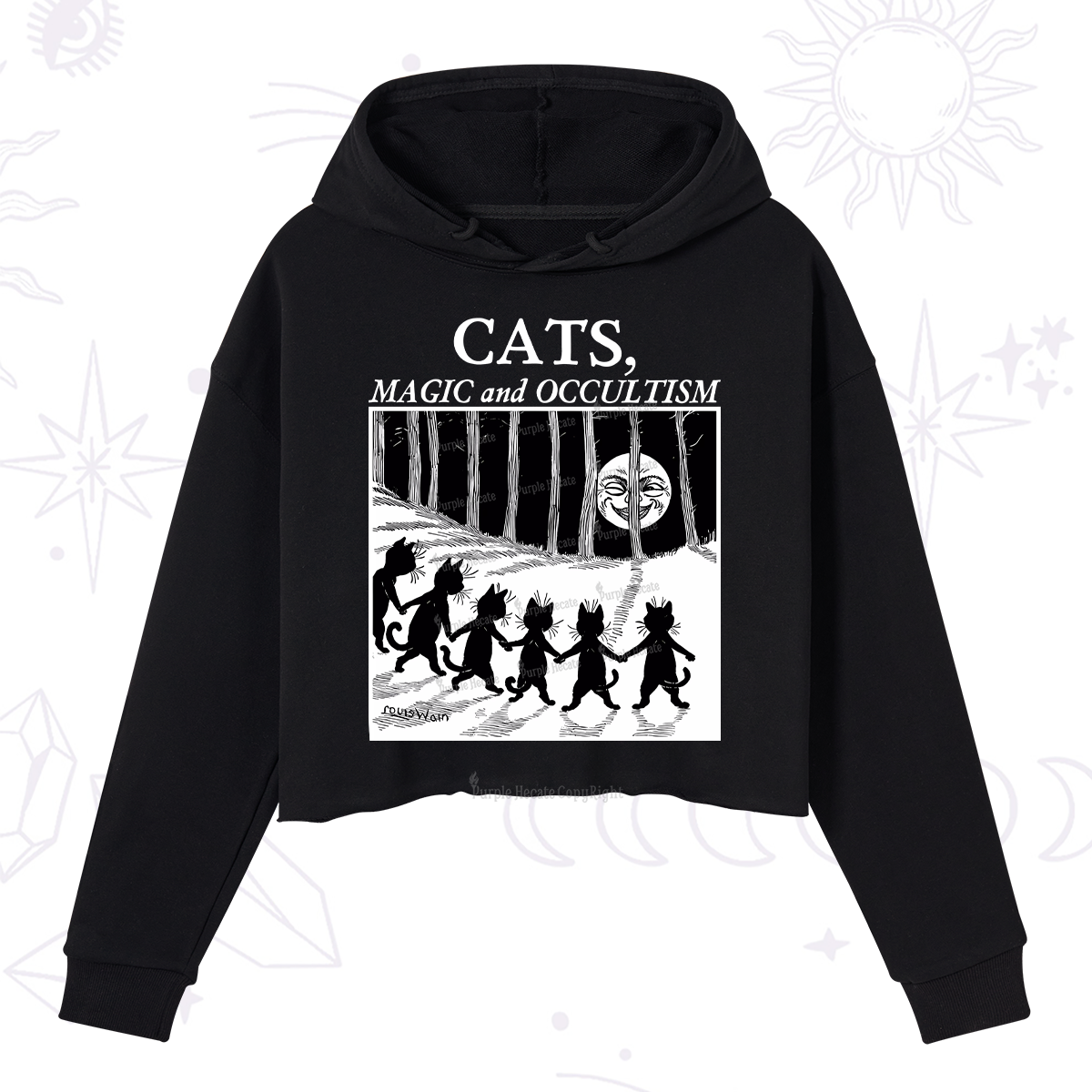 Purplehecate Cats Magic And Occultism Crop Hoodie