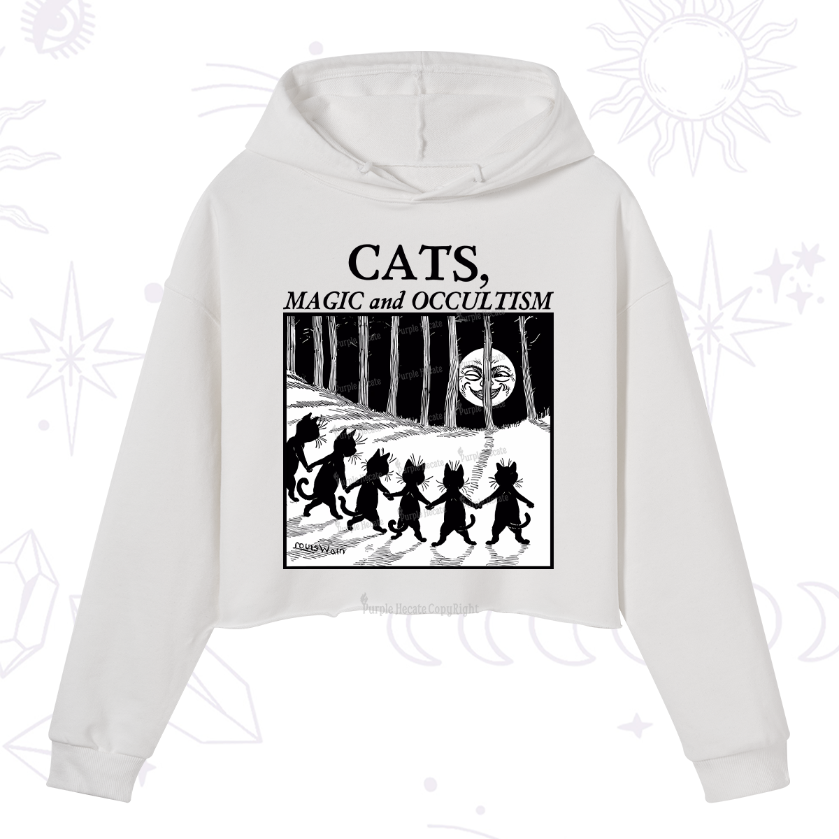 Purplehecate Cats Magic And Occultism Crop Hoodie