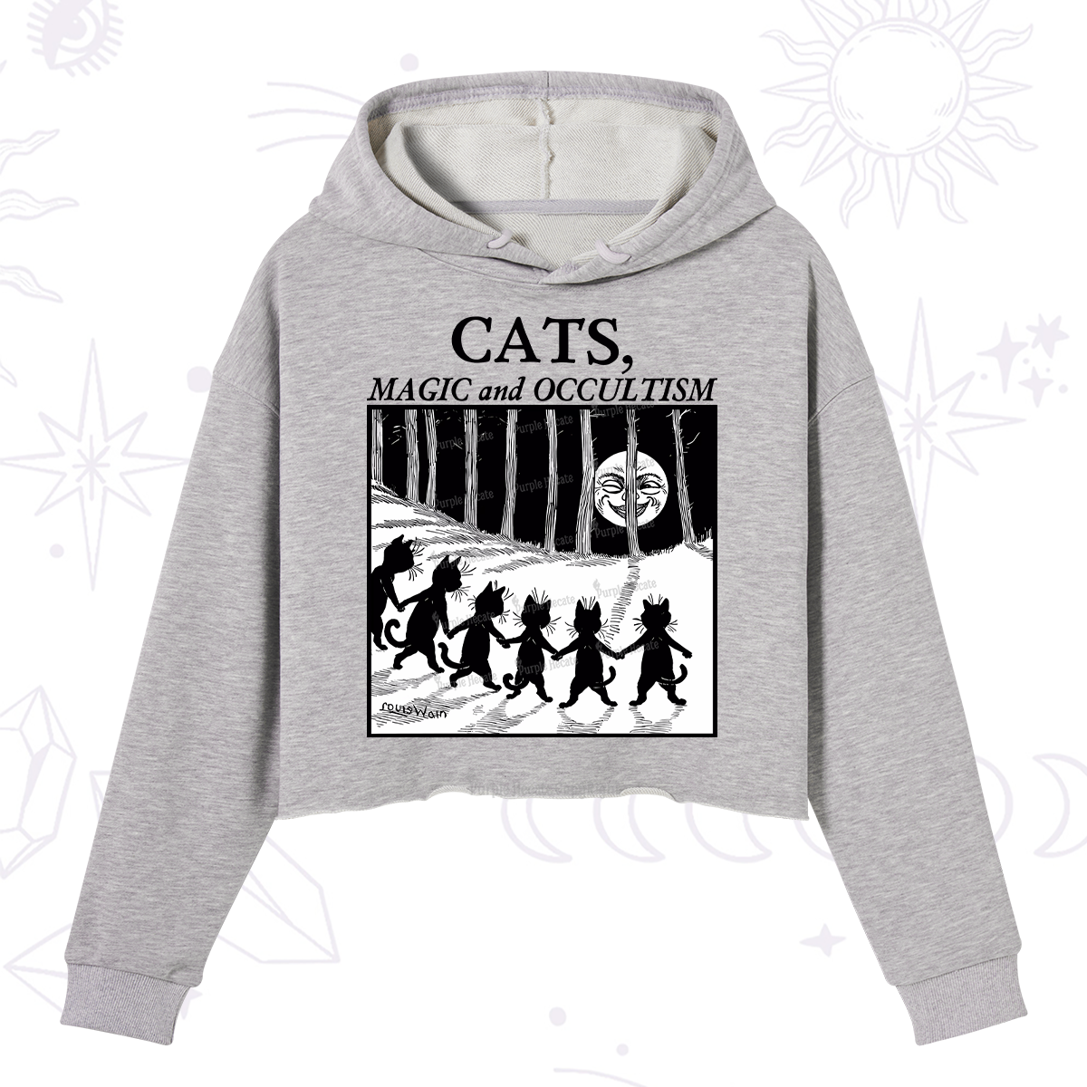 Purplehecate Cats Magic And Occultism Crop Hoodie