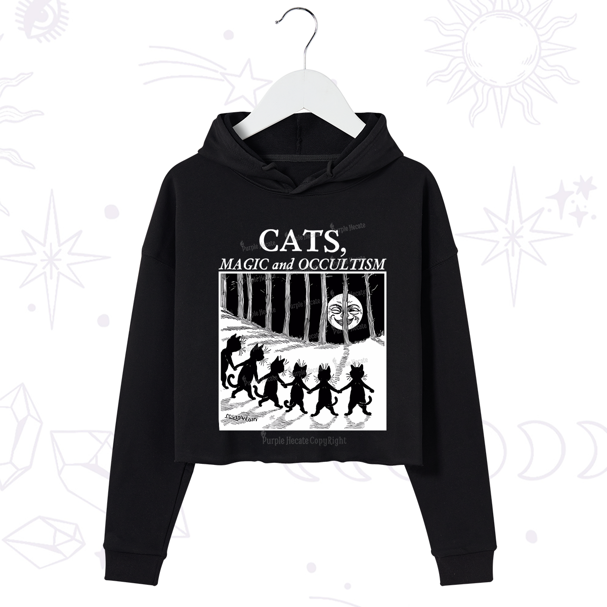 Purplehecate Cats Magic And Occultism Crop Hoodie