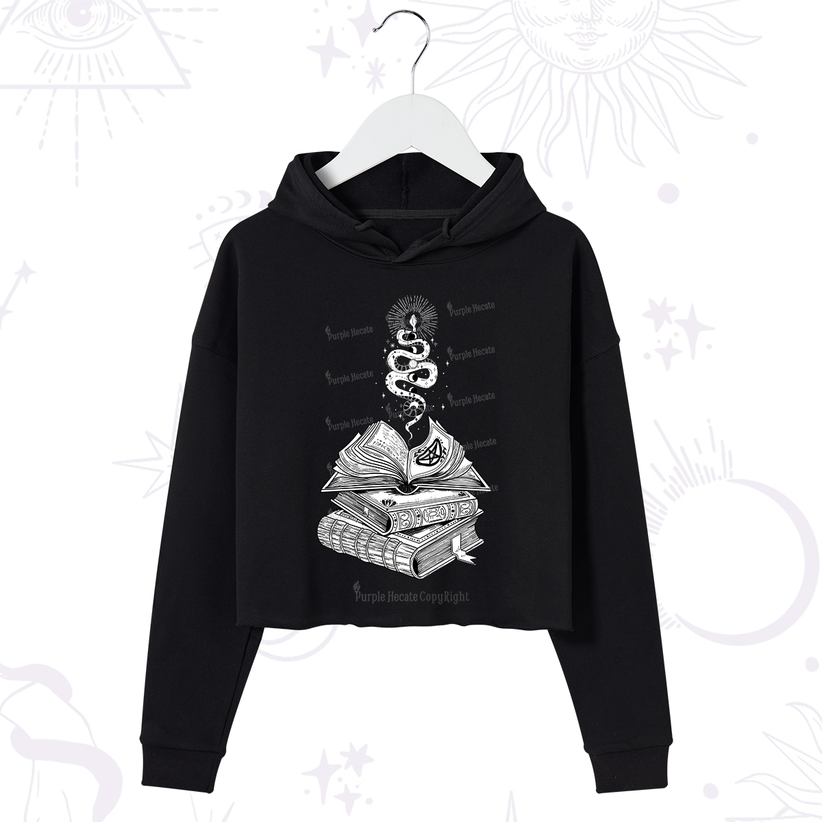 Purplehecate Spellbook And Guardian Serpent Crop Hoodie