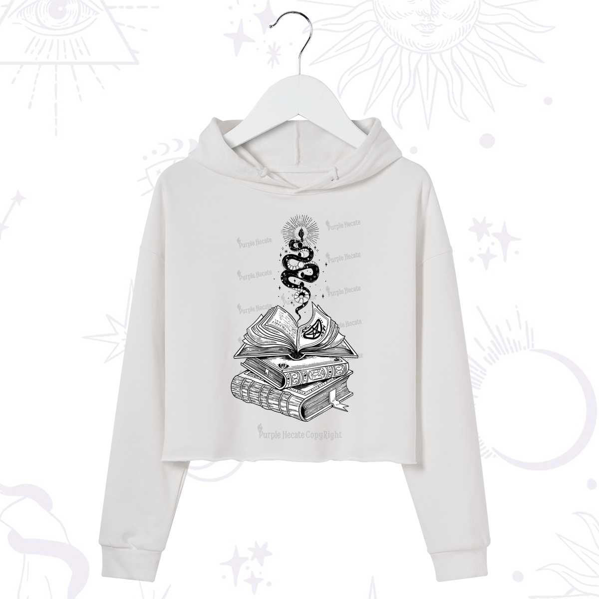 Purplehecate Spellbook And Guardian Serpent Crop Hoodie