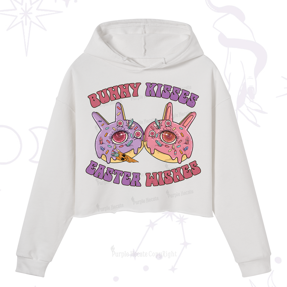 Purplehecate Bunny Kisses Easter Wishes Crop Hoodie