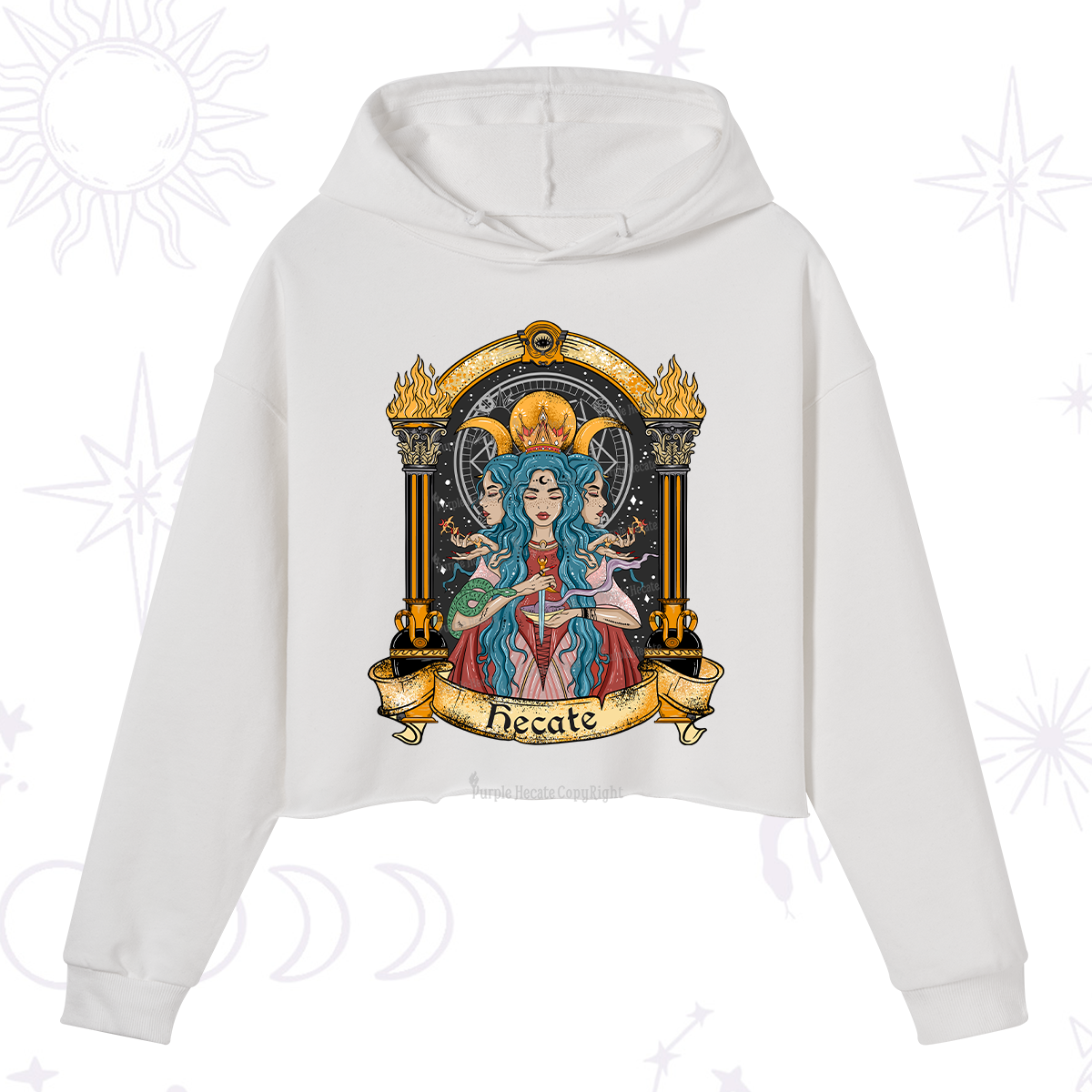 Purplehecate Triple Moon Goddess Hecate Crop Hoodie