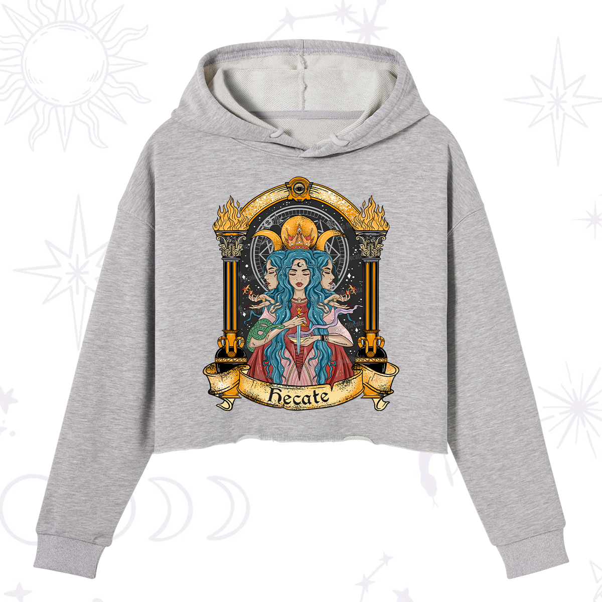 Purplehecate Triple Moon Goddess Hecate Crop Hoodie