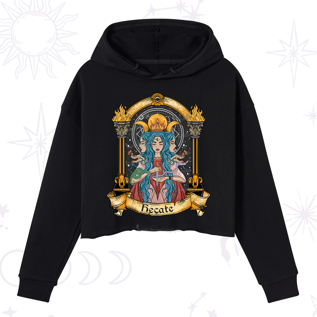 Purplehecate Triple Moon Goddess Hecate Crop Hoodie