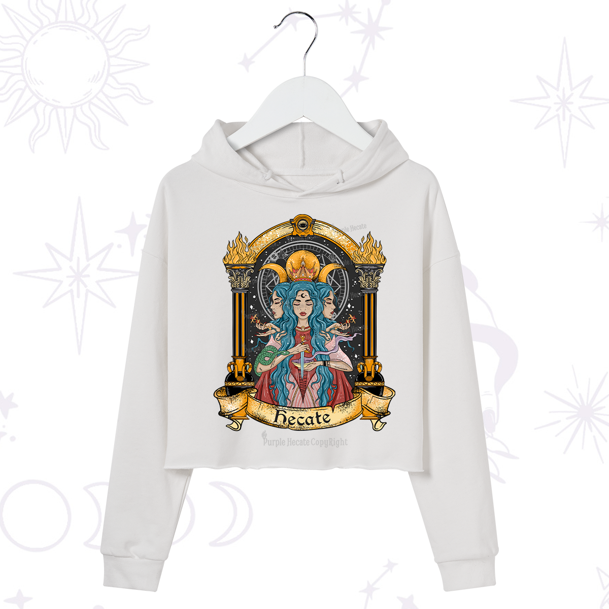 Purplehecate Triple Moon Goddess Hecate Crop Hoodie