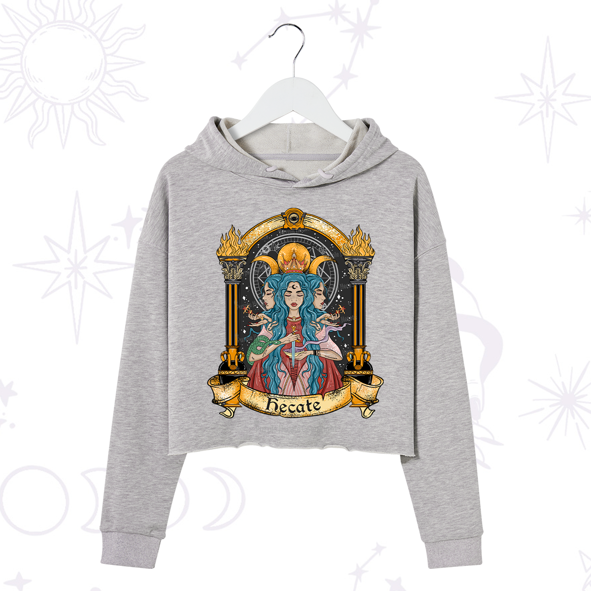 Purplehecate Triple Moon Goddess Hecate Crop Hoodie