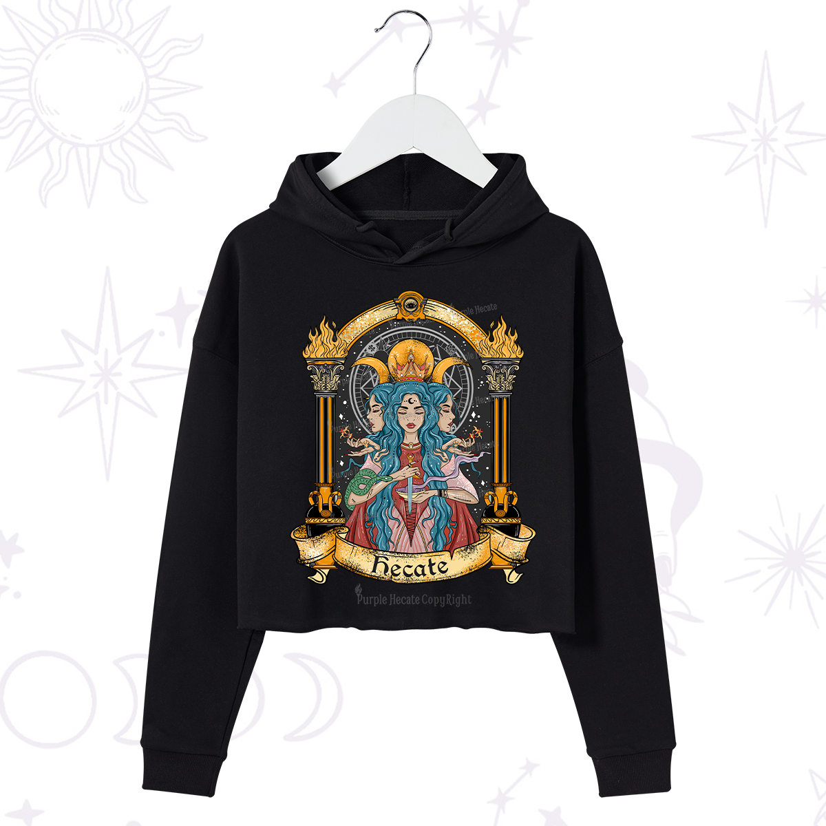 Purplehecate Triple Moon Goddess Hecate Crop Hoodie
