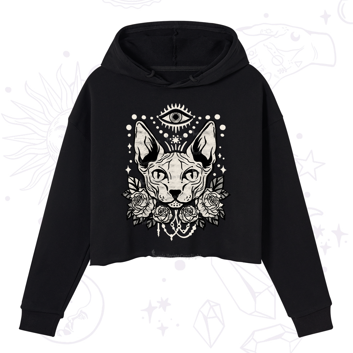 Purplehecate Mystical Cat Crop Hoodie