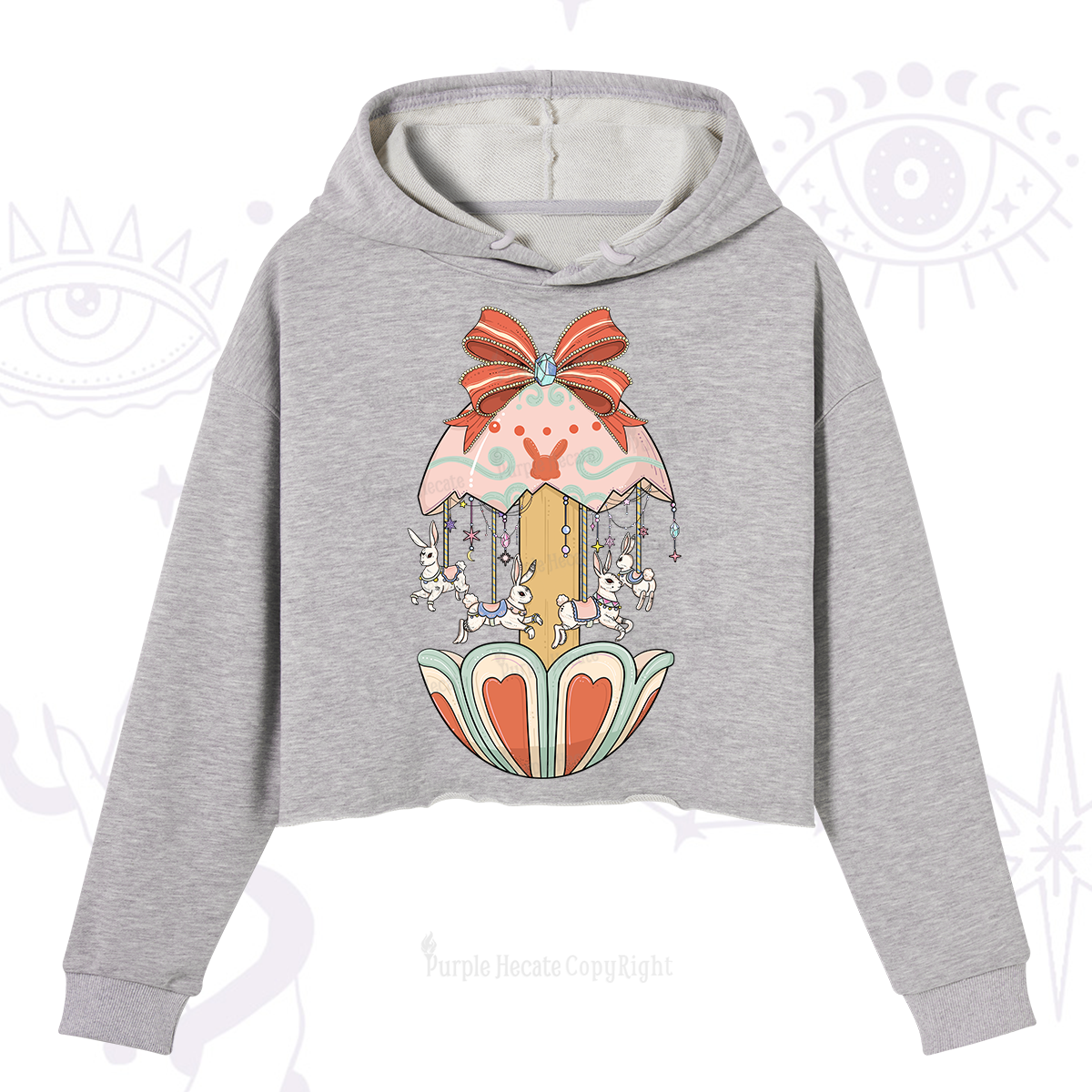 Purplehecate Bunny Carousel Easter Crop Hoodie