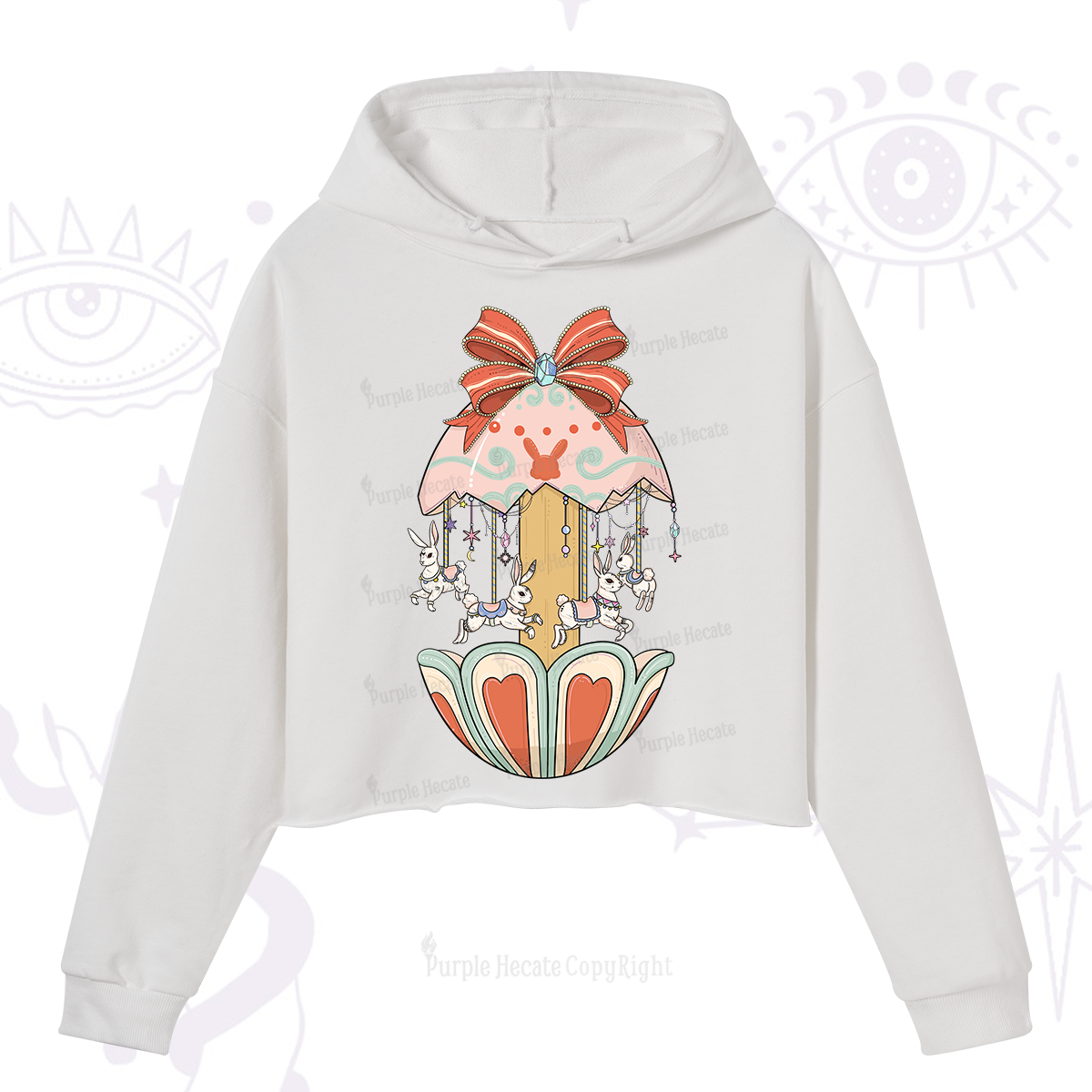 Purplehecate Bunny Carousel Easter Crop Hoodie