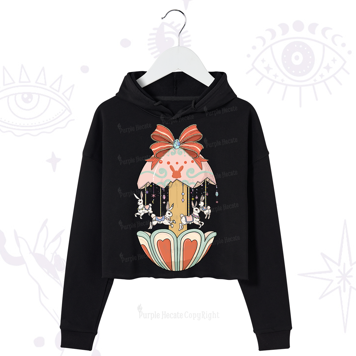 Purplehecate Bunny Carousel Easter Crop Hoodie