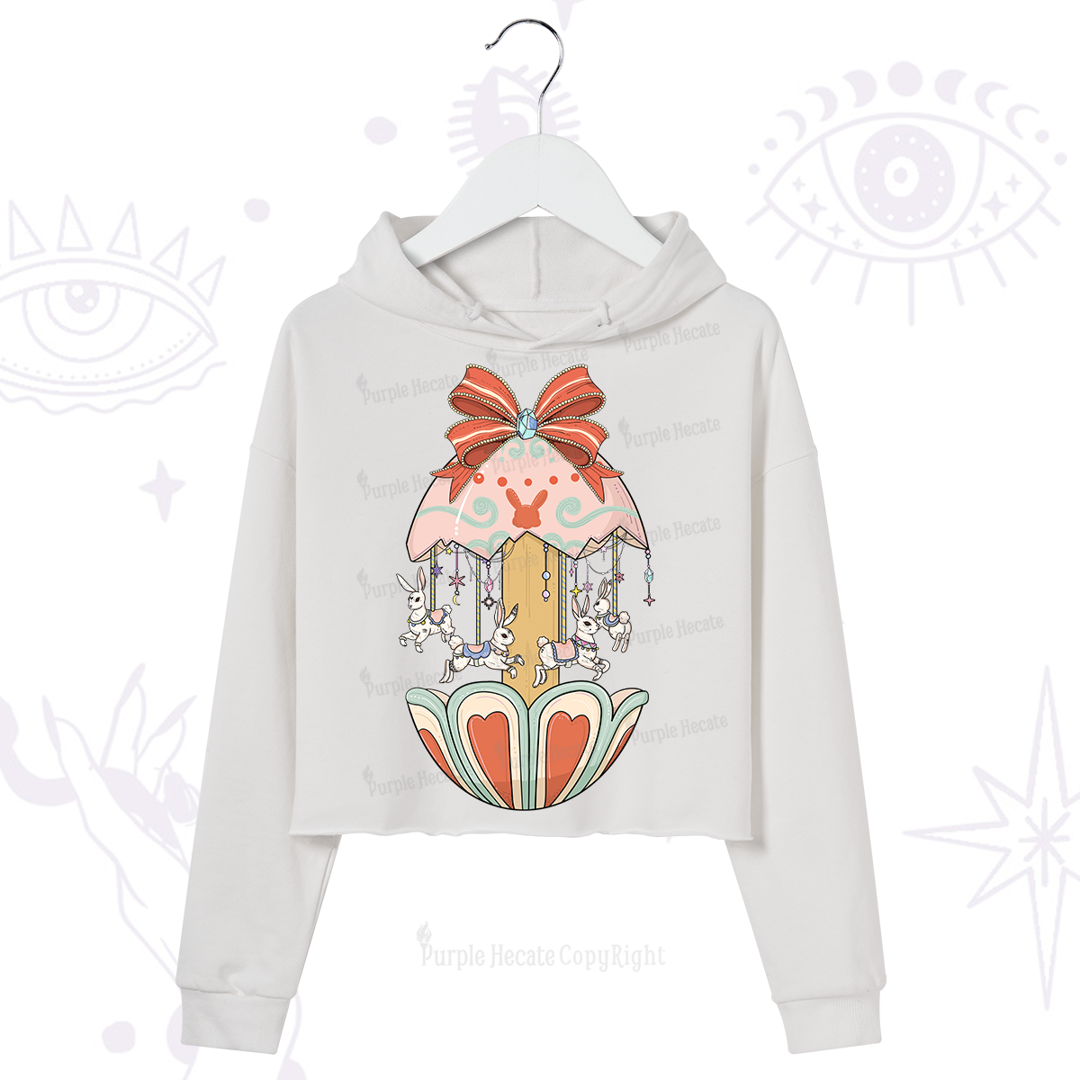Purplehecate Bunny Carousel Easter Crop Hoodie