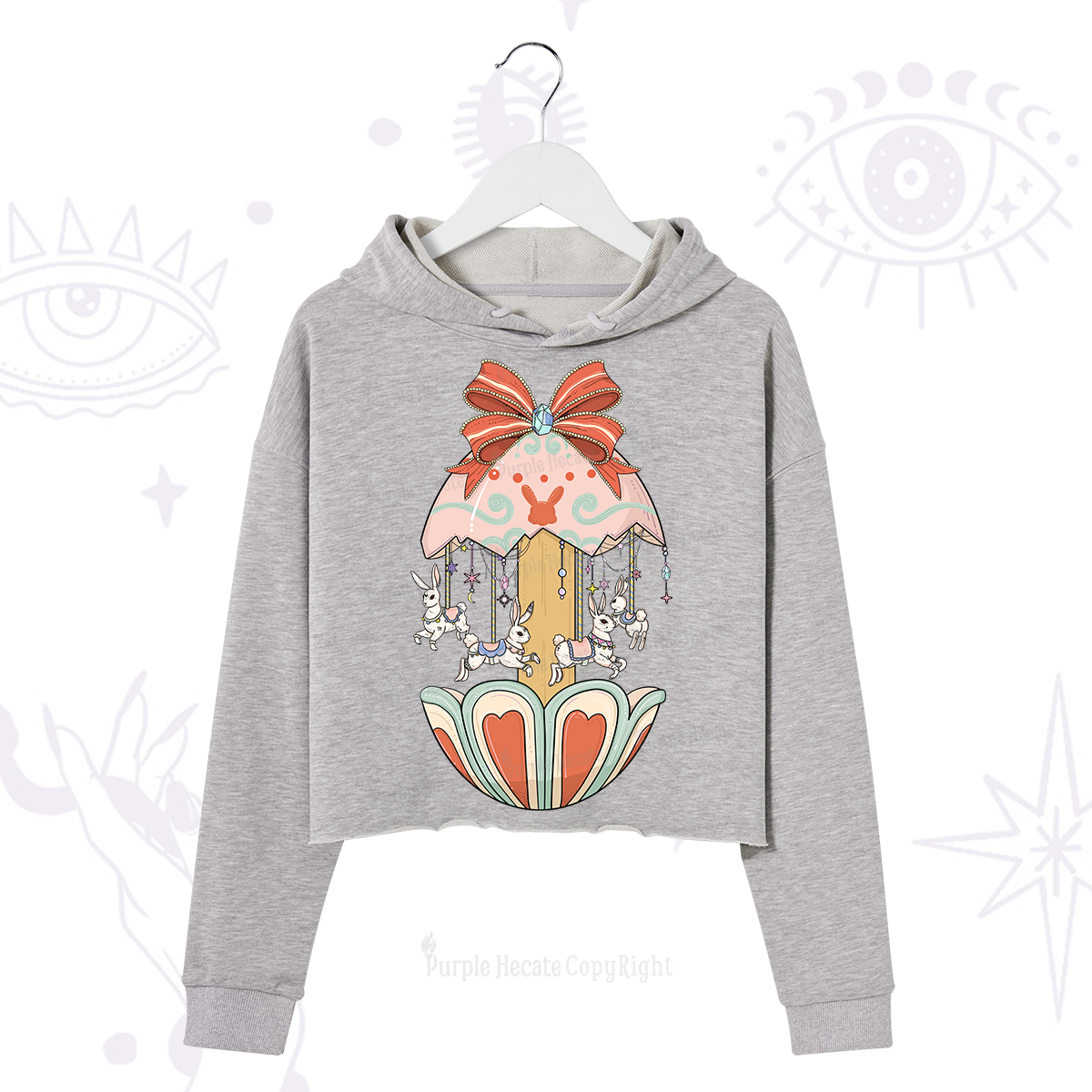 Purplehecate Bunny Carousel Easter Crop Hoodie