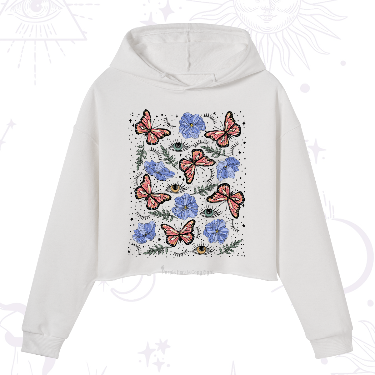 Purplehecate Butterfly Floral Crop Hoodie