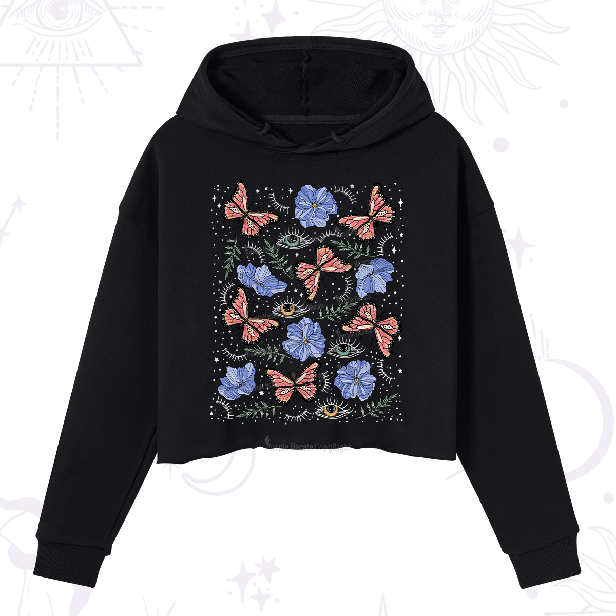 Purplehecate Butterfly Floral Crop Hoodie