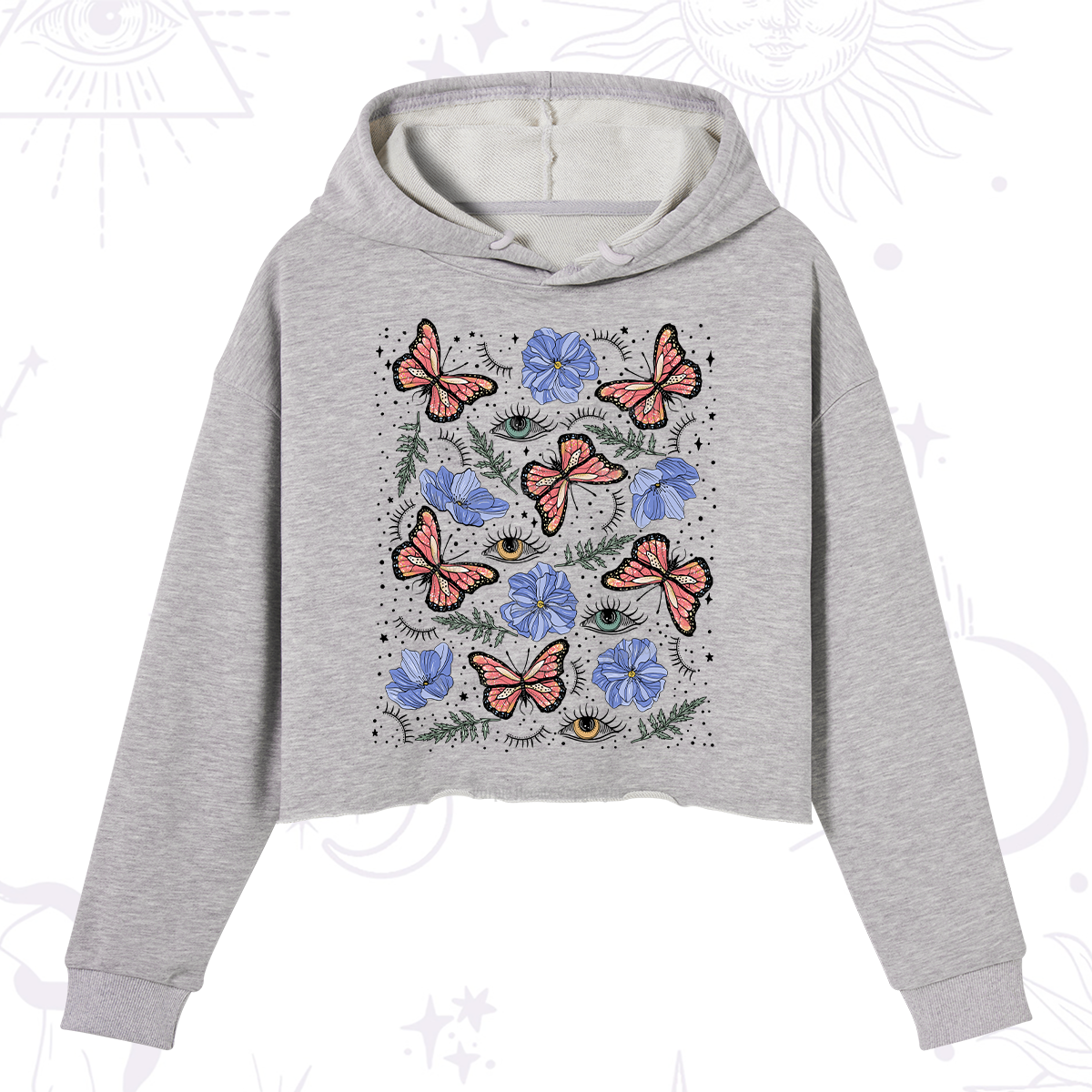 Purplehecate Butterfly Floral Crop Hoodie
