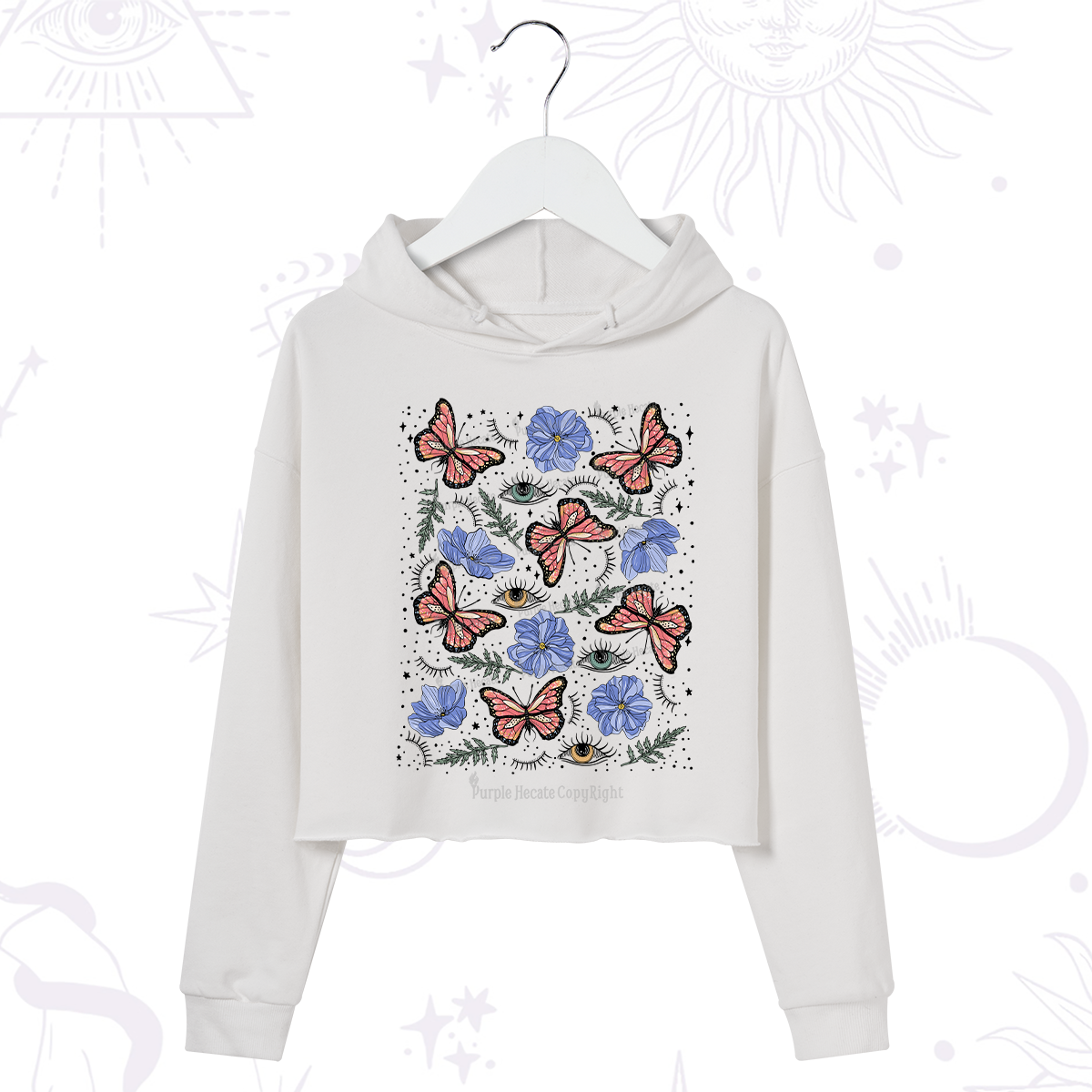 Purplehecate Butterfly Floral Crop Hoodie
