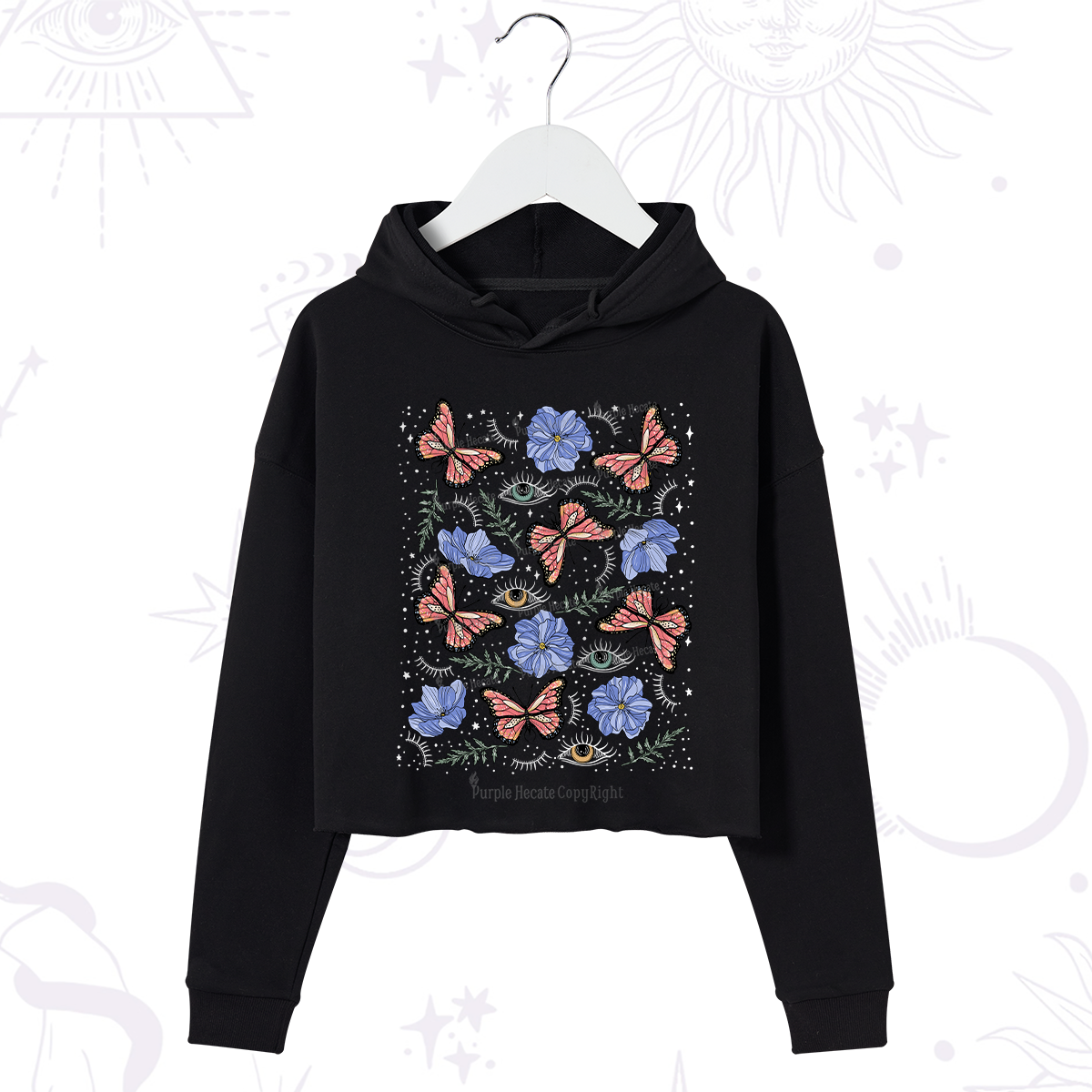Purplehecate Butterfly Floral Crop Hoodie