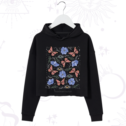 Purplehecate Butterfly Floral Crop Hoodie