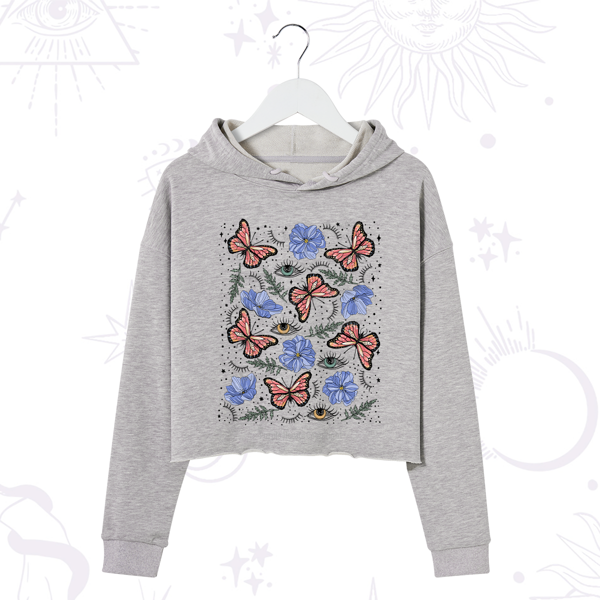 Purplehecate Butterfly Floral Crop Hoodie