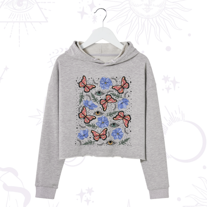 Purplehecate Butterfly Floral Crop Hoodie