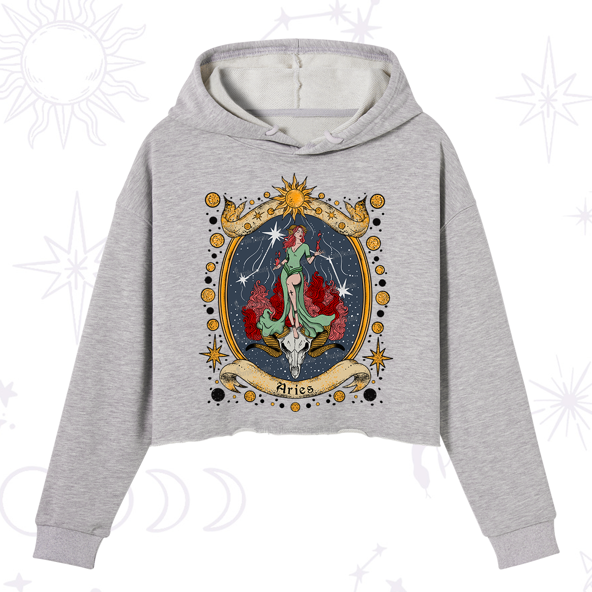Purplehecate Celestial Aries Zodiac Crop Hoodie
