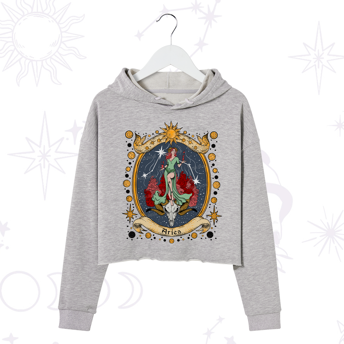Purplehecate Celestial Aries Zodiac Crop Hoodie