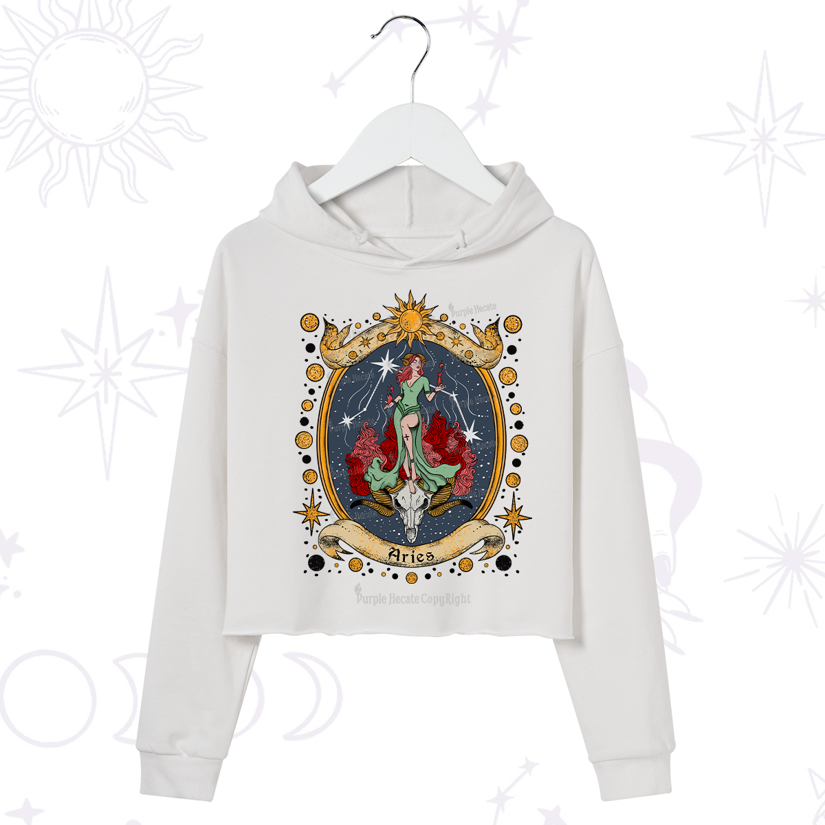 Purplehecate Celestial Aries Zodiac Crop Hoodie