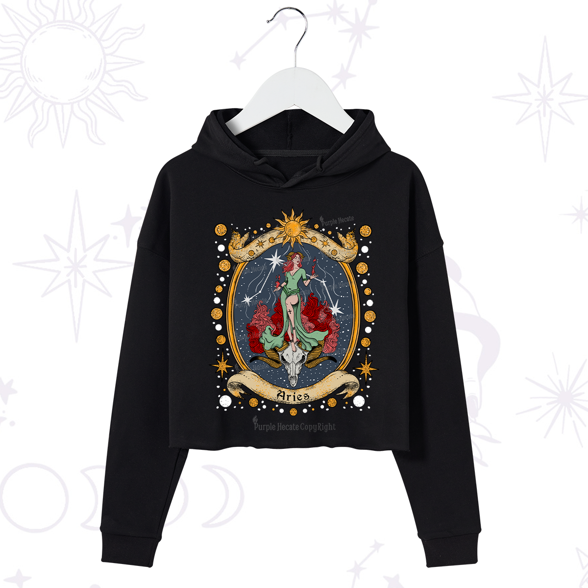 Purplehecate Celestial Aries Zodiac Crop Hoodie