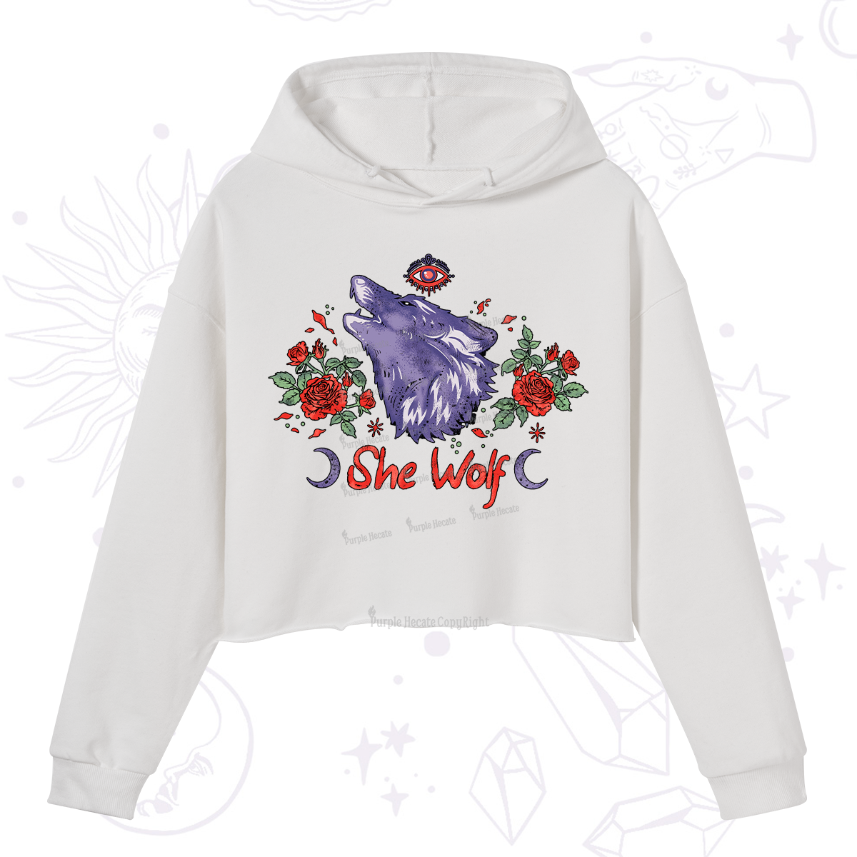 Purplehecate Moon Wolf Crop Hoodie