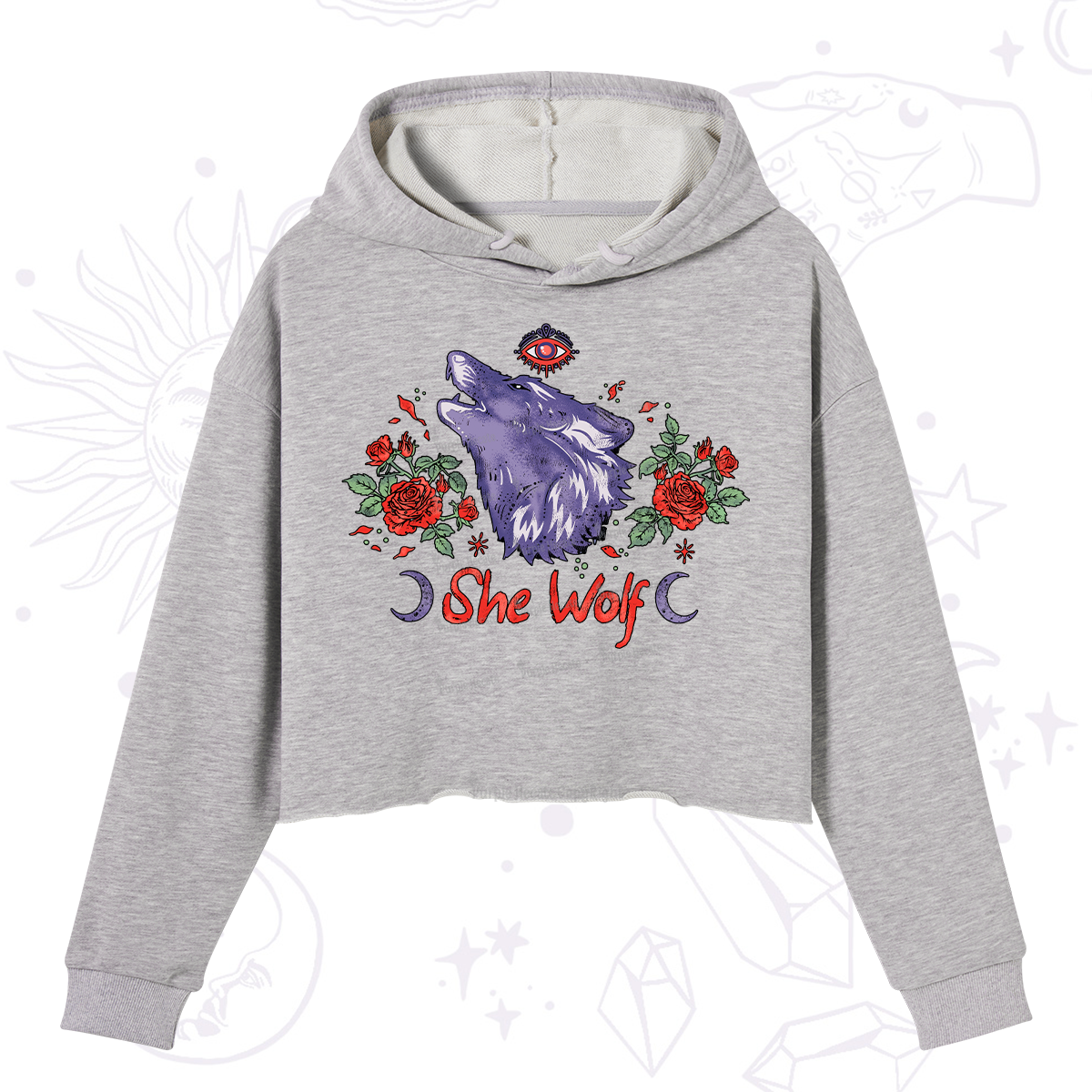 Purplehecate Moon Wolf Crop Hoodie