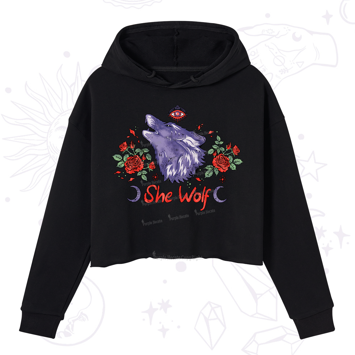 Purplehecate Moon Wolf Crop Hoodie