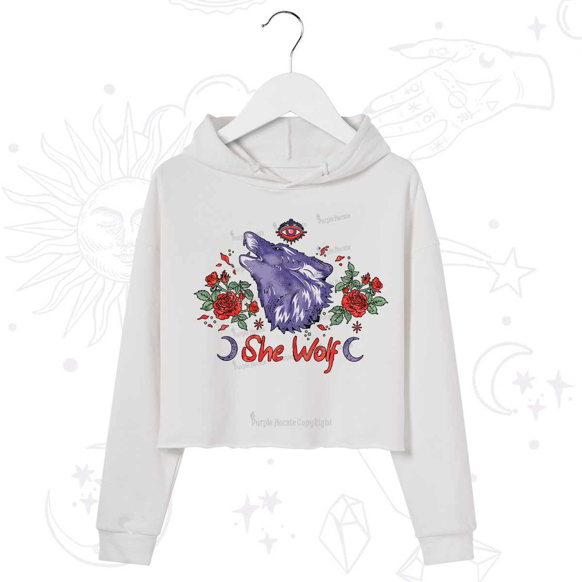 Purplehecate Moon Wolf Crop Hoodie