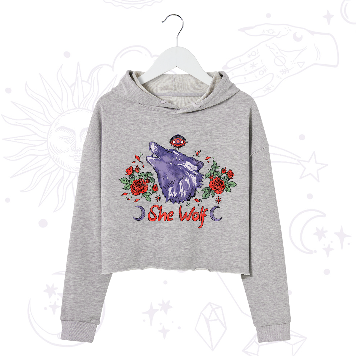 Purplehecate Moon Wolf Crop Hoodie