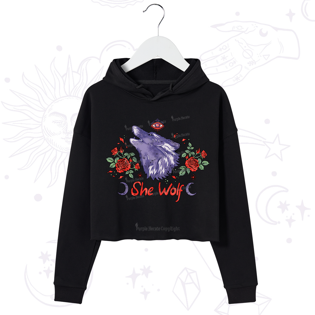 Purplehecate Moon Wolf Crop Hoodie