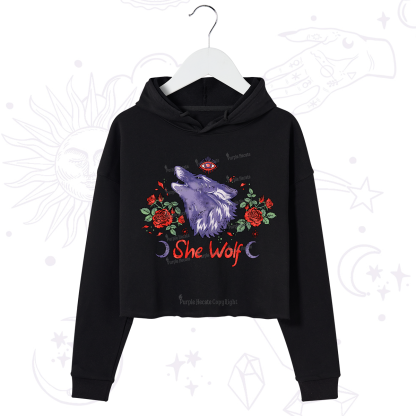 Purplehecate Moon Wolf Crop Hoodie