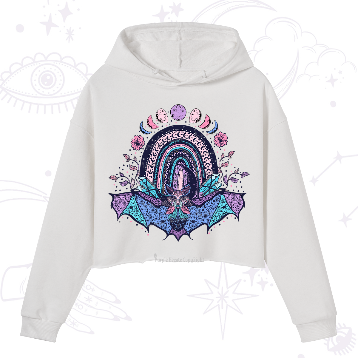 Purplehecate Moon Phase Bat Crop Hoodie