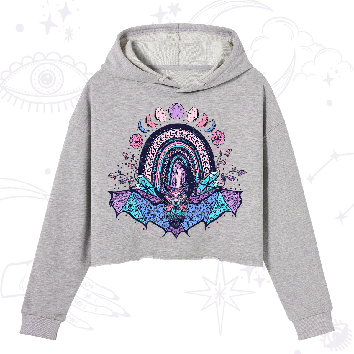 Purplehecate Moon Phase Bat Crop Hoodie