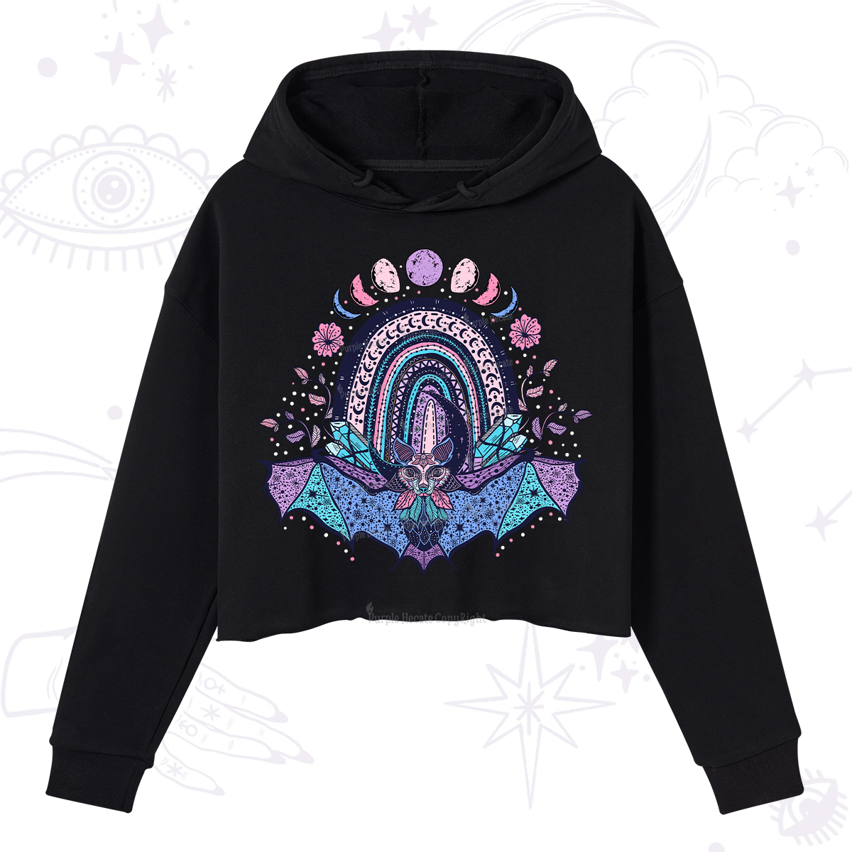Purplehecate Moon Phase Bat Crop Hoodie