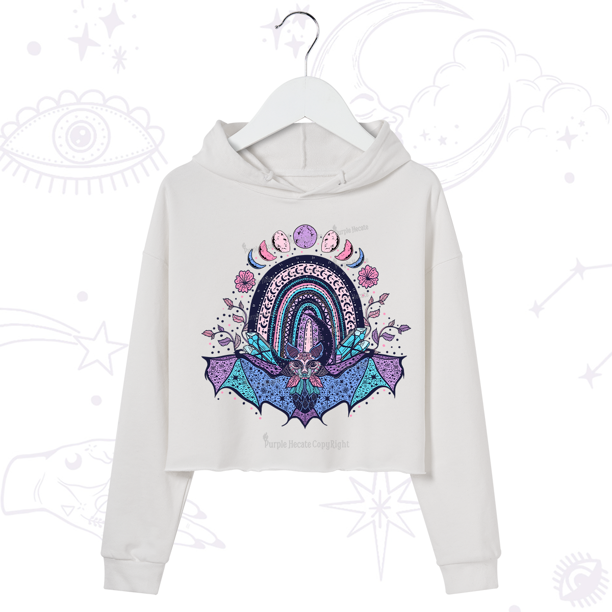 Purplehecate Moon Phase Bat Crop Hoodie