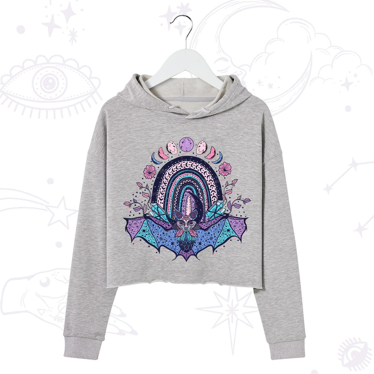Purplehecate Moon Phase Bat Crop Hoodie