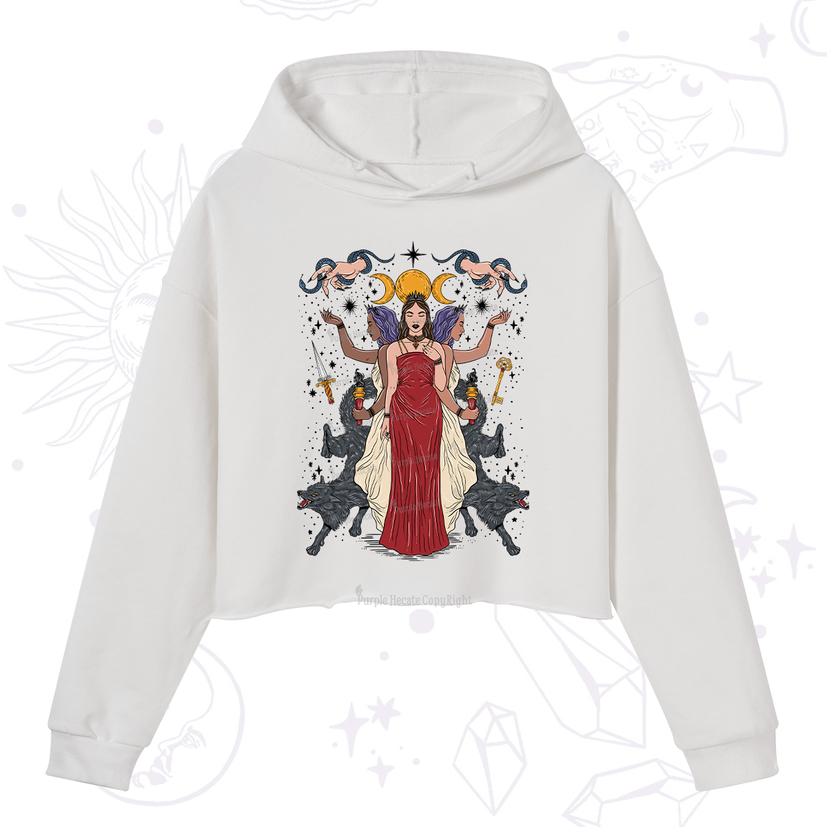 Purplehecate The Triple Goddess Hecate Crop Hoodie