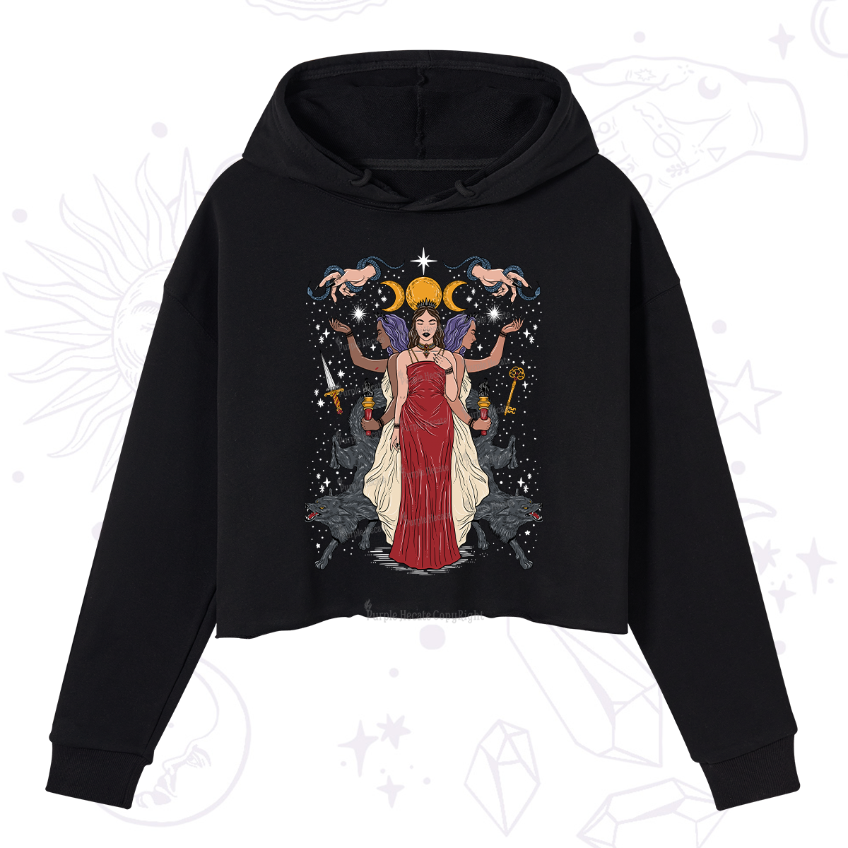 Purplehecate The Triple Goddess Hecate Crop Hoodie