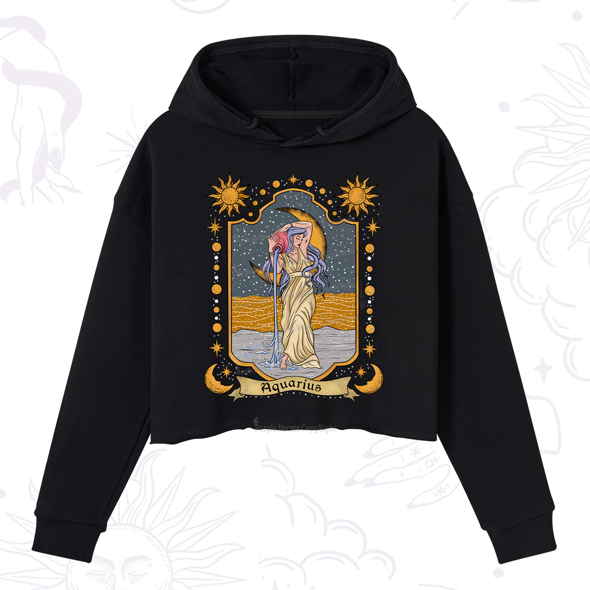Purplehecate Aquarius Zodiac Crop Hoodie