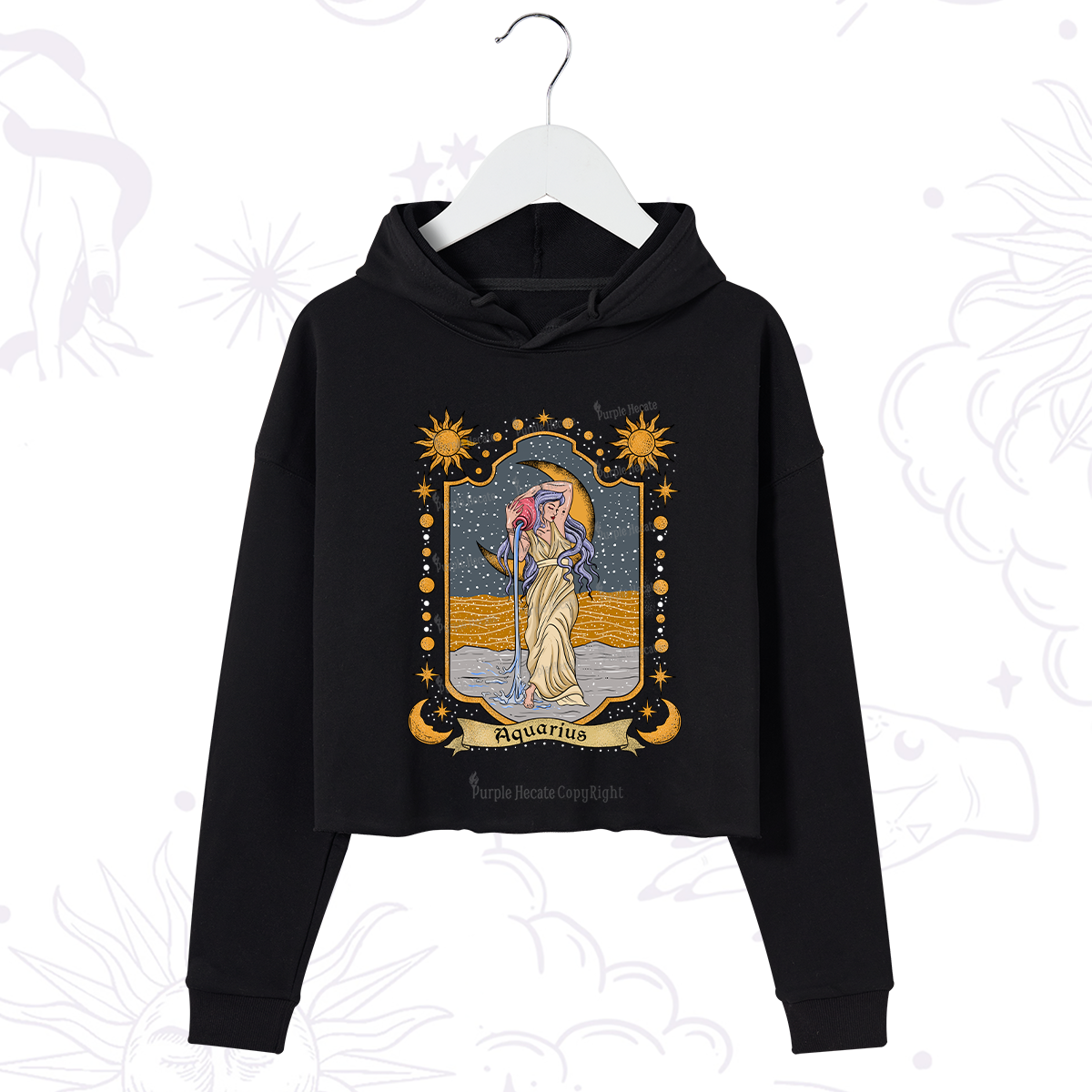 Purplehecate Aquarius Zodiac Crop Hoodie